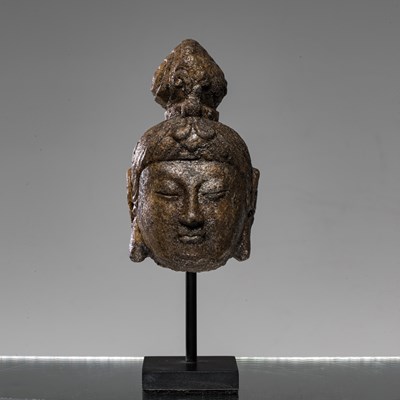 Lot 139 - HEAD OF GUANYIN STONE CHINA TANG DYNASTY 7TH TO 9TH CENTURY