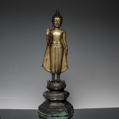 Lot 69 - STANDING BRONZE BUDDHA THAILAND 16TH CENTURY