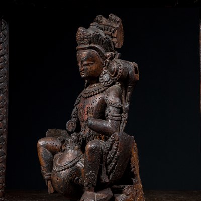 Lot 13 - KARTIKEYA OR KUMARA WITH PEACOCK WOOD 16TH CENTURY NEPAL NEWAR CULTURE IN TORANA