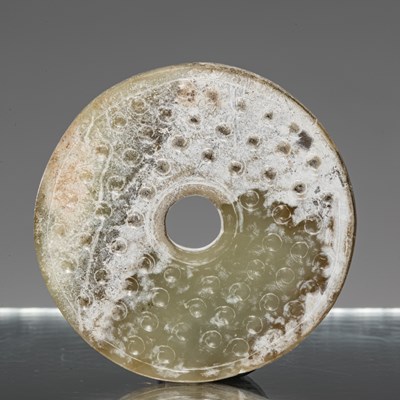 Lot 147 - JADE BI DISC WITH NAIL GRAINS CHINA HAN DYNASTY (202 BC - 220 AD)