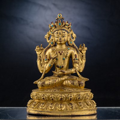 Lot 52 - SEATED BRONZE GILT PRAJNAPARAMITA TIBET 15TH CENTURY