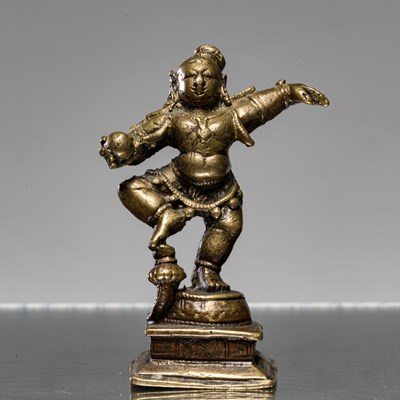 Lot 241 - DANCING BRONZE KRISHNA INDIA 19TH CENTURY