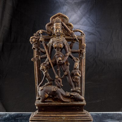 Lot 255 - DURGA SLAYING THE BUFFALO DEMON INDIA 19TH CENTURY