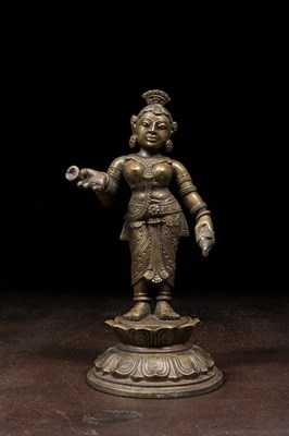 Lot 176 - STANDING BRONZE PARVATI INDIA ORISSA 18TH CENTURY