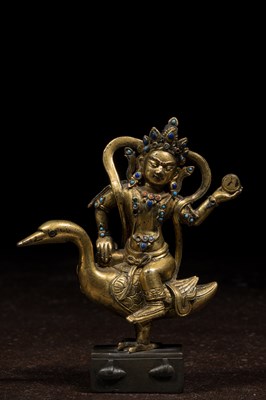 Lot 55 - GILT BRONZE KANGXI SCULPTURE SARASWATI CHINA 18TH CENTURY