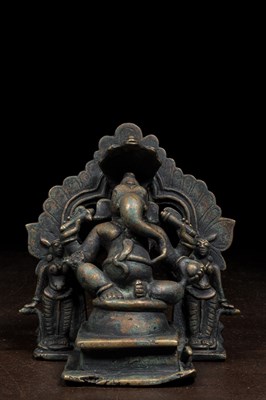 Lot 216 - GANESHA BRONZE WITH CONSORTS INDIA 18TH CENTURY