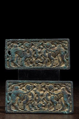 Lot 9 - PAIR OF BRONZE BELT BUCKLES WITH GOLD CHINA 7TH TO 10TH CENTURY