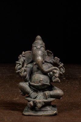Lot 214 - SEATED BRONZE GANESHA INDIA 16TH CENTURY