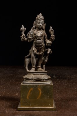 Lot 228 - STANDING BRONZE BHAIRAVA SOUTH INDIA 18TH CENTURY