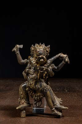 Lot 47 - STANDING BRONZE YAMANTAKA WITH CONSORT TIBET 18TH CENTURY