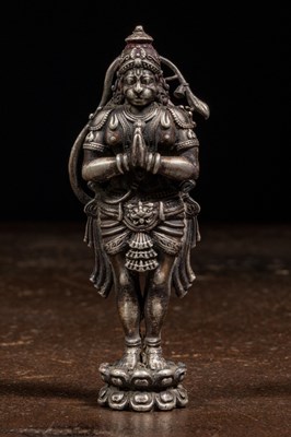 Lot 153 - STANDING SILVER HANUMAN INDIA 18TH CENTURY