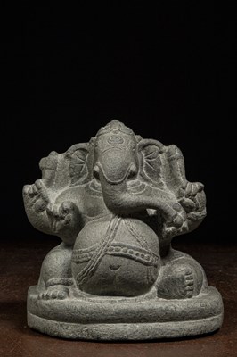 Lot 200 - SEATED STONE GANESHA INDIA 12TH CENTURY OR LATER