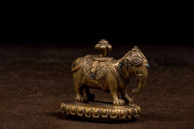 Lot 61 - BRONZE GILT ELEPHANT IN FORM OF AN INCENSE BURNER TIBET 16TH CENTURY