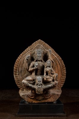 Lot 39 - VISHNU AND LAKSHMI ON GARUDA STONE 18TH TO 19TH CENTURY