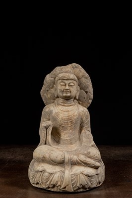Lot 24 - SEATED MARBLE BUDDHA NORTHERN QI 6TH DYNASTY CENTURY
