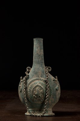 Lot 62 - NEPALESE BRONZE RITUAL WATER FLASK 18TH CENTURY WITH PEACOCK