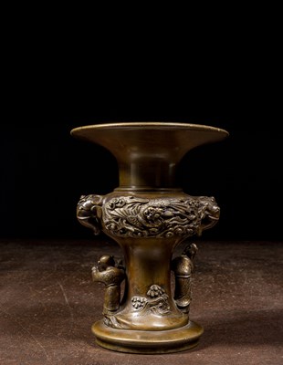 Lot 8 - BRONZE 'BOYS AT PLAY' VASE WITH DRAGON RELIEF AND SEAL MARK , CHINA QING DYNASTY