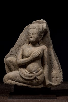 Lot 92 - FRAGMENT OF A KNEEILING KHMER FIGURE