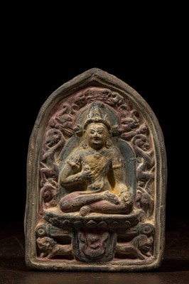 Lot 74 - CLAY TSA TSA DEPICTING VAJRASATTVA BUDDHA TIBET 18TH CENTURY WITH IMPORTANT SEAL ATTHE BACK
