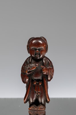 Lot 244 - NETSUKE OF A BOY HOLDING A TORTOISE