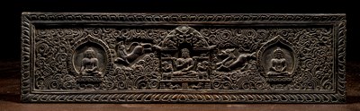 Lot 66 - CARVED WOODEN MANUSCRIPT COVER WITH PRAJNAPARAMITA