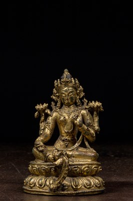 Lot 82 - SEATED GILT BRONZE TARA TIBET 15TH CENTURY