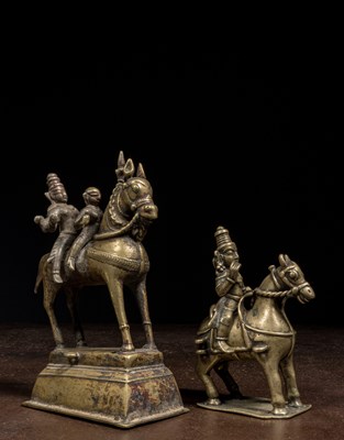 Lot 152 - TWO INDIAN BRONZE HORSES WITH RIDERS 18TH TO 19TH CENTURY