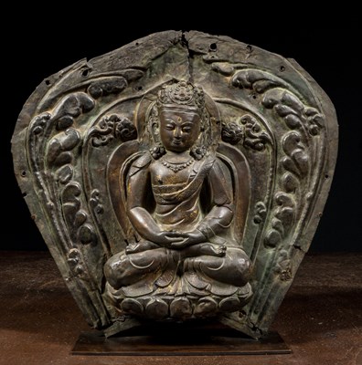 Lot 56 - BUDDHA AMITHABA REPOUSSE TIBET 18TH CENTURY POSSIBLY DENSATIL STYLE