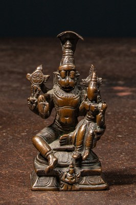 Lot 8 - SWEET 16TH CENTURY BRONZE NARASHIMA WITH CONSORT INDIA