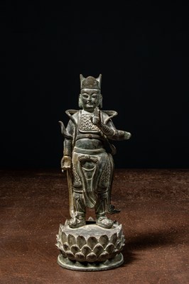 Lot 47 - A BRONZE GUARDIAN FIGURE CHINA MING DYNASTY 16TH - 17TH CENTURY