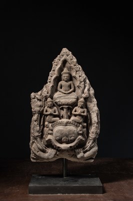 Lot 126 - BUDDHAS ON KALA SANDSTONE APPROX 12TH CENTURY KHMER EMPIRE