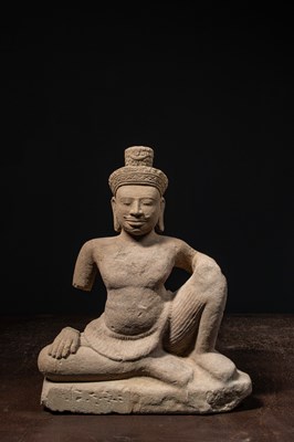 Lot 177 - SEATED RARE FORM OF SHIVA SANDSTONE CAMBODIA 10TH CENTURY BAPHUON STYLE