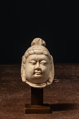 Lot 146 - A MARBLE HEAD OF A BUDDHA NORTHERN QI DYNASTY 6TH CENTURY CHINA
