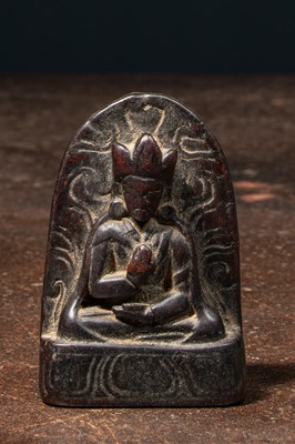 Lot 174 - VERY EARLY WOOD CARVED LAMA TIBET 14TH CENTURY OR EARLIER