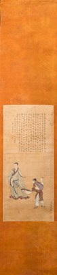 Lot 226 - A CHINESE HANGING SCROLL WITH FIGURAL PAINTING AND INSCRIPTION ATTRIBUTED TO QIU YING (1505-1552)