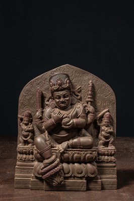Lot 205 - A FIGURE OF MAHĀKĀLA WITH ATTENDANTS NEPAL 19TH CENTURY