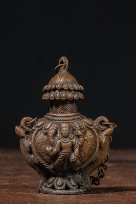 Lot 20 - BRONZE BETEL NUT CONTAINER NEPAL 18TH CENTURY