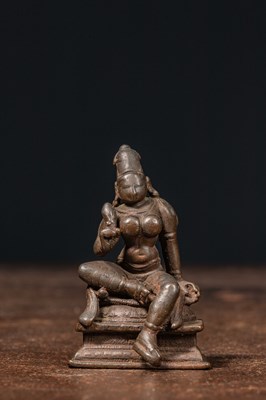 Lot 51 - STANDING BRONZE PARVATI SOUTH INDIA 16TH CENTURY
