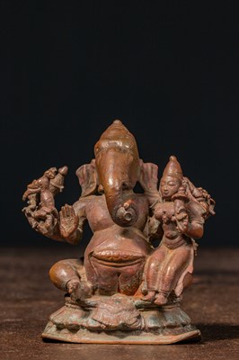 Lot 229 - GANESHA WITH CONSORT BRONZE INDIA 15TH CENTURY