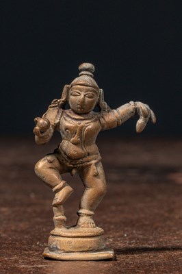 Lot 224 - DANCING BRONZE KRISHNA INDIA 17TH CENTURY