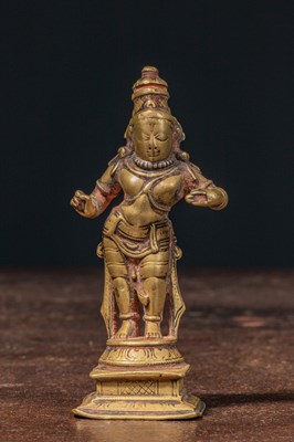 Lot 149 - STANDING BRONZE RAMA WITH SILVER INDIA 18TH CENTURY