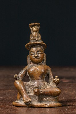 Lot 144 - A BRONZE FIGURE OF AVALOKITESHVARA (PADMAPANI) MAYBE INDIA OR NEPAL 18TH CENTURY
