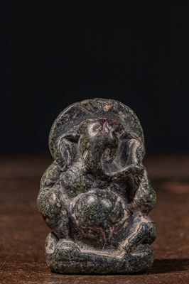 Lot 4 - SMALL SEATED LOVELY STONE GANESHA INDIA 14TH CENTURY