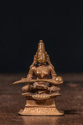 Lot 241 - SEATED SARASVATI BRONZE INDIA 15TH CENTURY