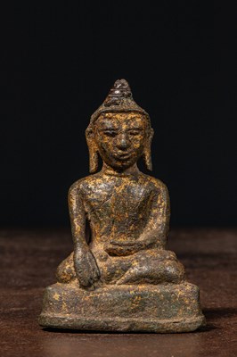 Lot 60 - SEATED RESTGILT BRONZE BUDDHA BIRMA 15TH CENTURY