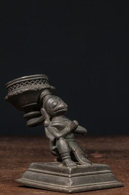 Lot 90 - A BRONZE FIGURE OF KNEELING HANUMAN INDIA 16TH CENTURY