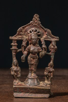 Lot 216 - PARVATI WITH JAYA AND VIJAYA BRONZE INDIA 8TH TO 9TH CENTURY