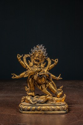 Lot 117 - STANDING FIREGILT BRONZE MAHAKALA TIBET 18TH CENTRUY