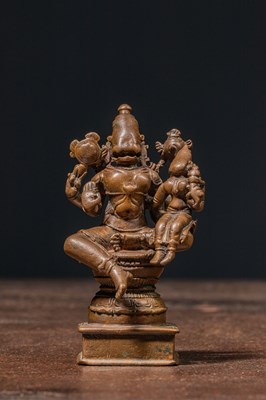 Lot 169 - A BRONZE FIGURE OF NARASIMHA WITH CONSORT INDIA 15TH CENTURY