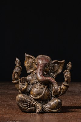 Lot 1 - SEATED BRONZE GANESHA NEPAL OR INDIA 18TH CENTURY
